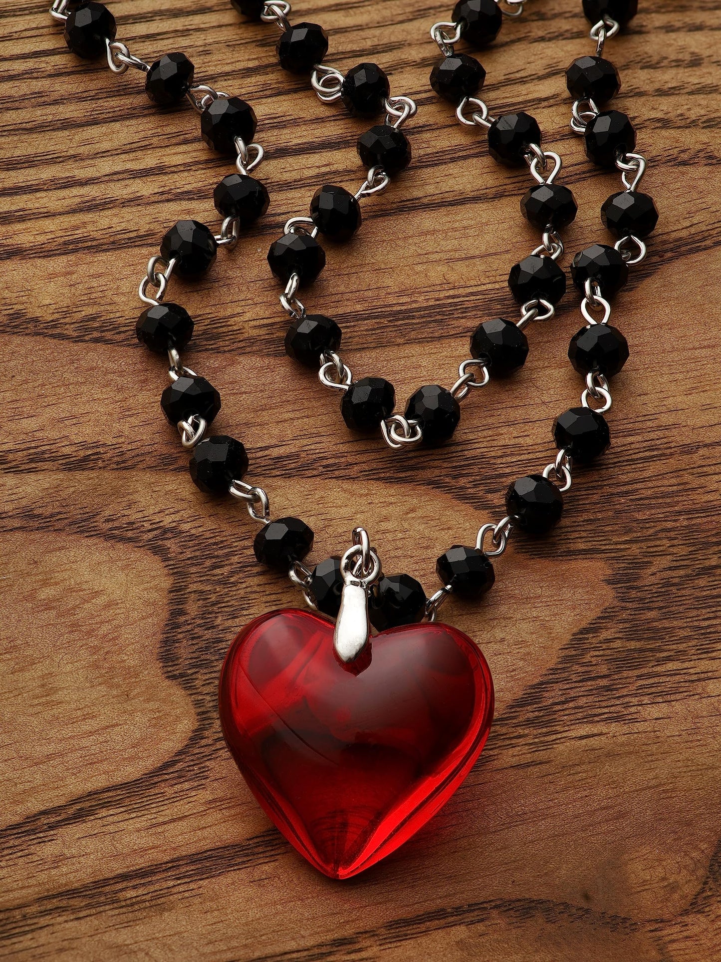 Sacina Gothic Y2k Red Heart Necklace, Layered Black Beaded Heart Choker, Gothic Emo Grunge Y2k Necklace, Valentine Gift, Halloween Christmas Jewelry Gift For Women