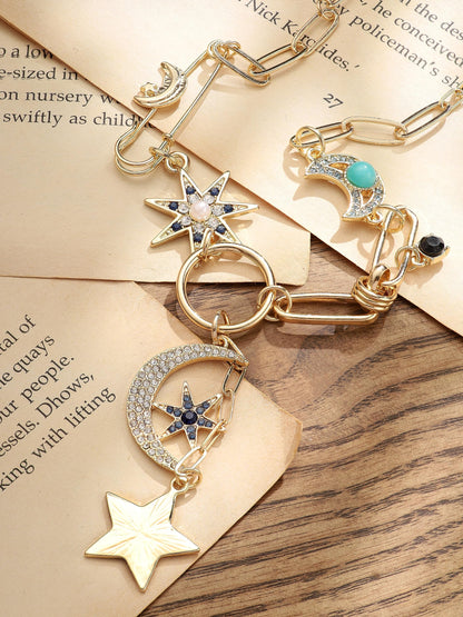 Sacina Boho Gold-Tone Moon and Star Necklace, Star Jewelry, Gold-tone Charm Boho Necklace, Christmas Jewelry Gift For Women