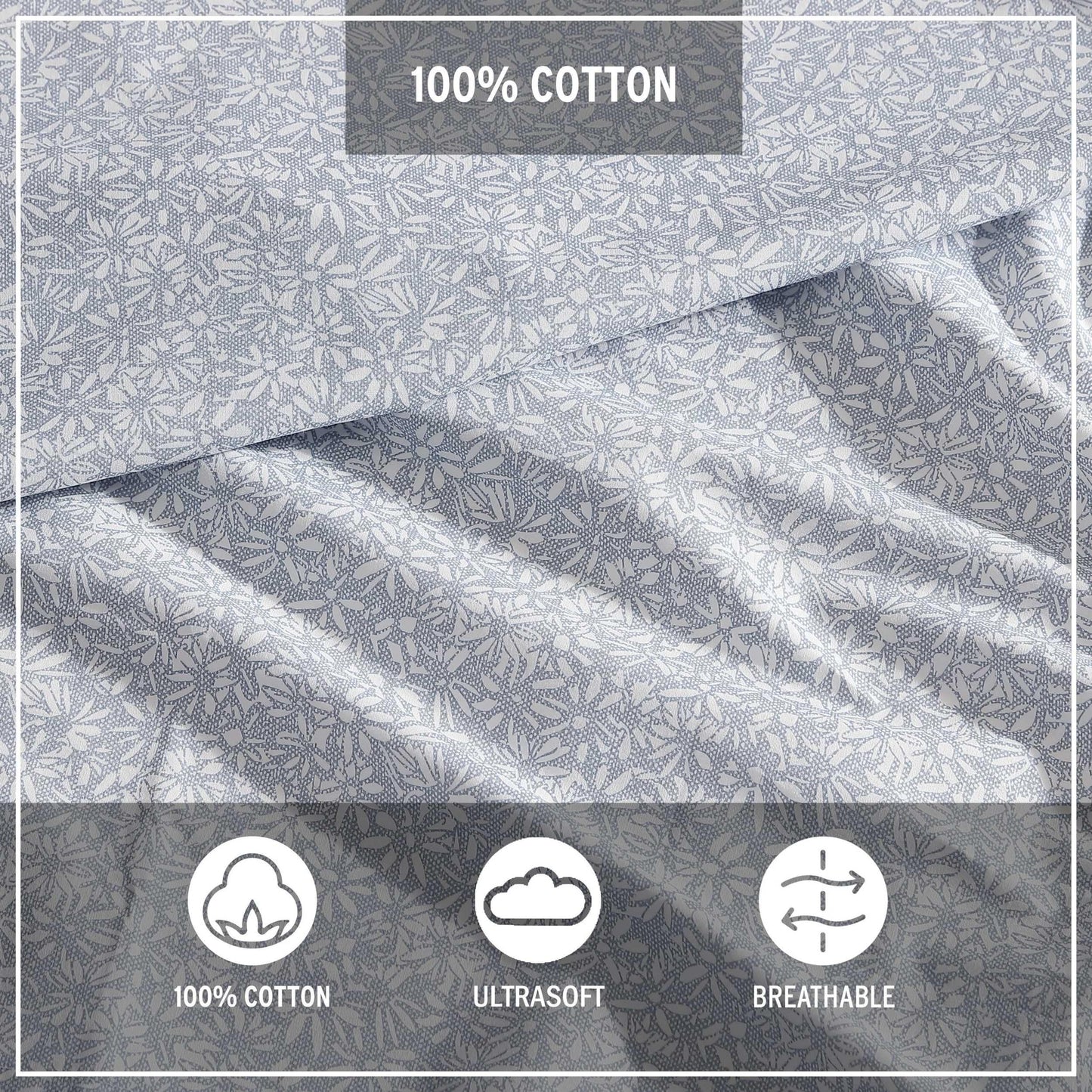 Eddie Bauer - Twin Sheet Set with Fitted Sheet & Pillowcase, 100% Cotton Percale Bedding, Crisp & Cool, Dorm Room Essentials, Little Blossom