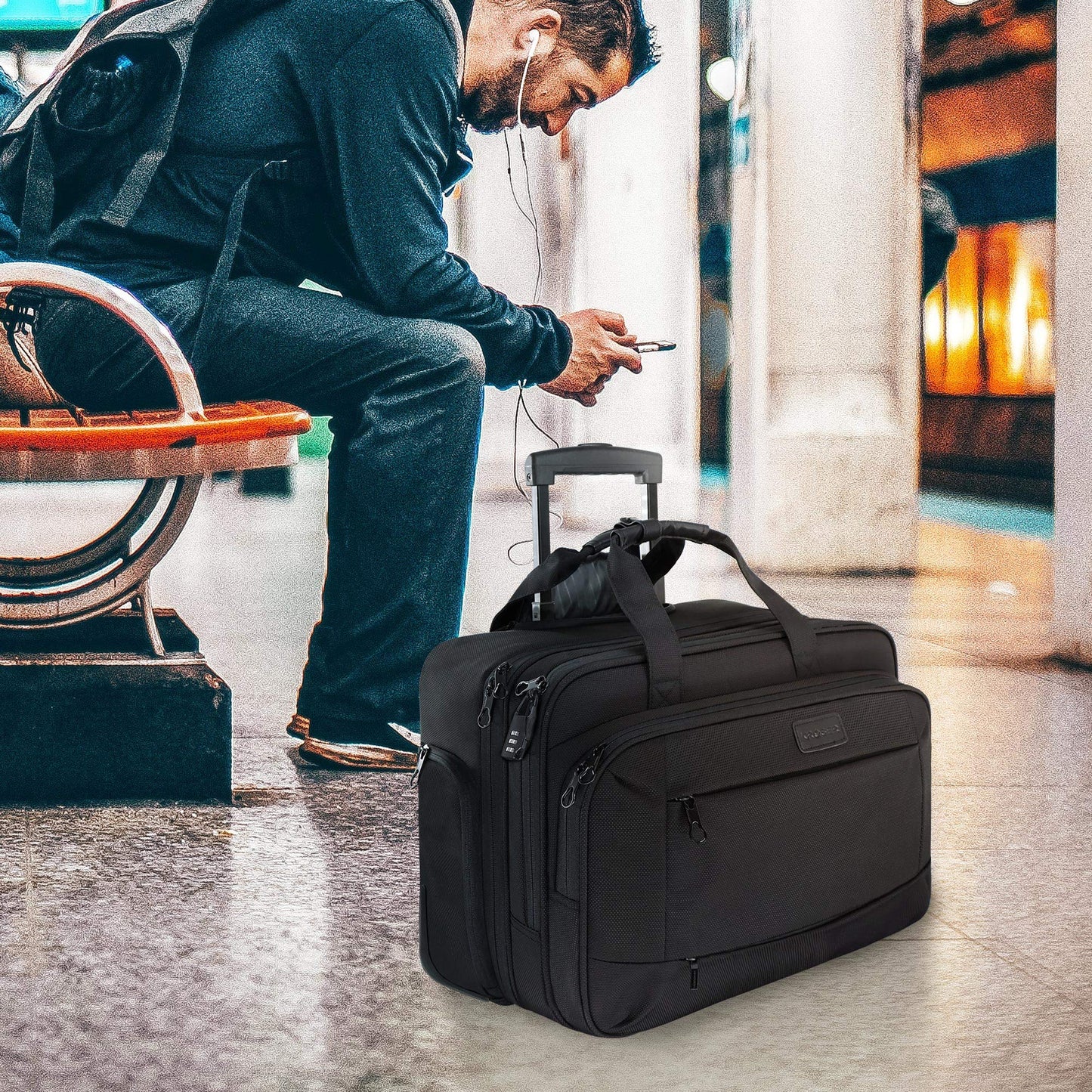 KROSER Rolling Laptop Briefcase Premium Wheeled Laptop Bag Fits Up to 17.3 Inch Laptop Water-Repellent Computer Bag Overnight Roller Case with RFID Pockets for Business/Travel/College/School/Men/Women