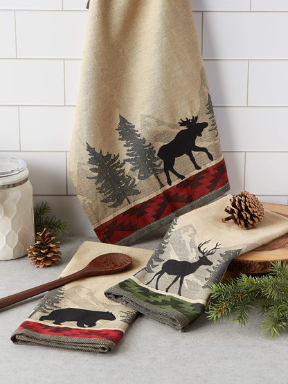 DII Woodlands Collection Dishtowel Set, 18x28, in The Woods, 3 Piece