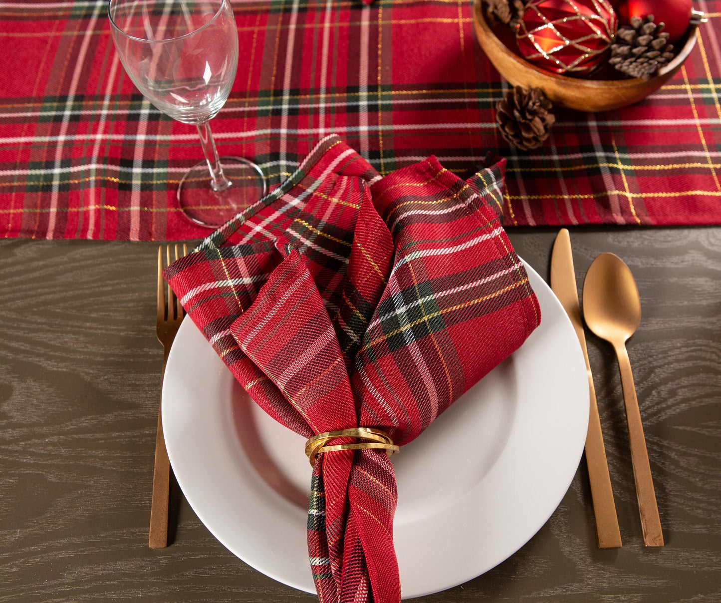 DII Holiday Dining Table & Kitchen Décor Metallic Fabric, Christmas Table Runner, 14x108, Red Tartan Plaid