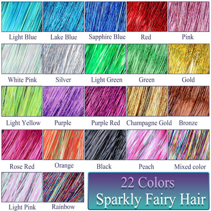 CHENZI 22 Colors 7700 Strands Hair Tinsel Kit, 48 Inch Glitter Tinsel Hair Extensions for July Fourth Christmas New Year Halloween Cosplay, Heat Resistant Fairy Hair Accessories for Girls, Kids, Women