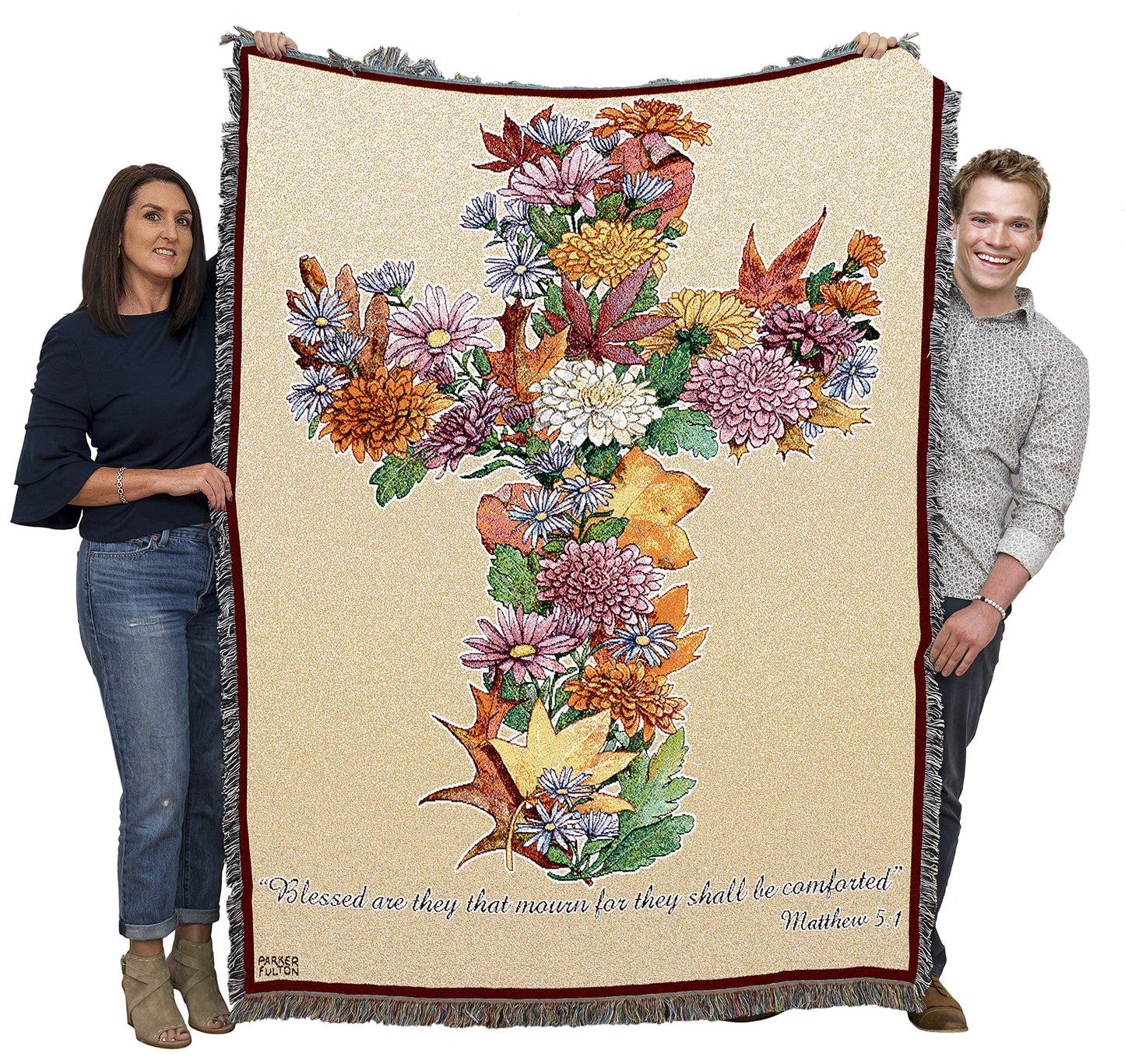 Autumn Leaves Blanket by Parker Fulton - Blessed Are Those Who Mourn - Scriptures Matthew 5:4 - Sympathy Bereavement Gift Tapestry Throw Woven from Cotton - Made in the USA (72x54)