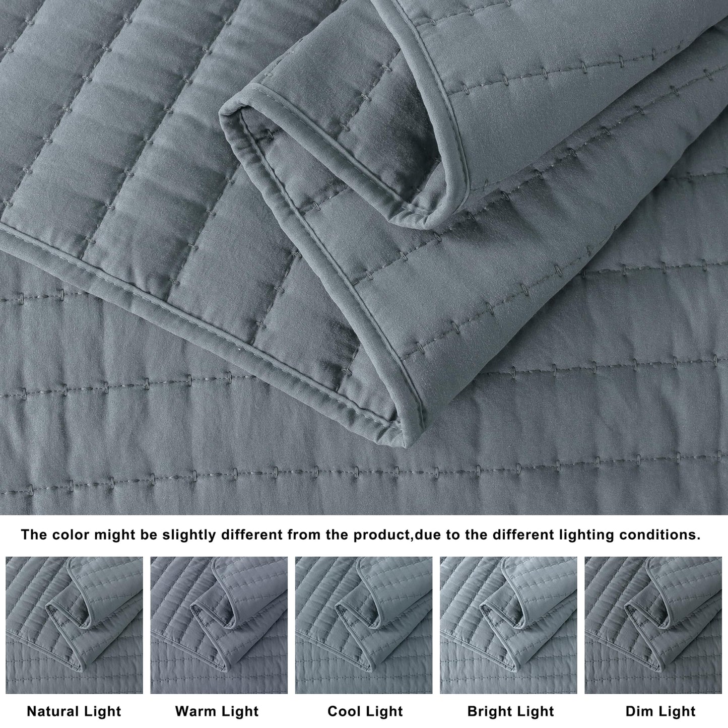 ROARINGWILD Blue King Size Quilt Bedding Sets with 2 Pillow Shams, Lightweight Soft Bedspread Coverlet, Quilted Blanket Thin Comforter Bed Cover for All Season, 3 Pieces, 104x90 inches