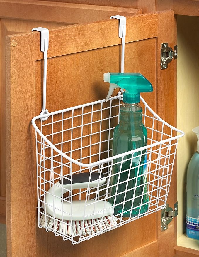 Spectrum Large Over Cabinet Door Organizer White Wire Storage Basket