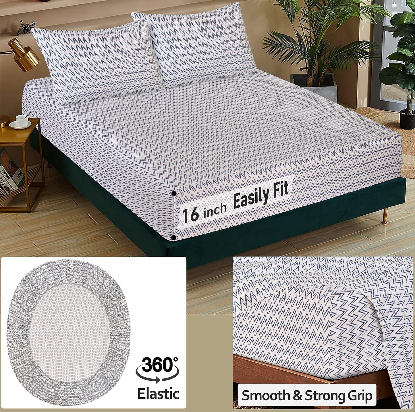 RUVANTI 100% Cotton Percale Sheets Full Size, Chevron
