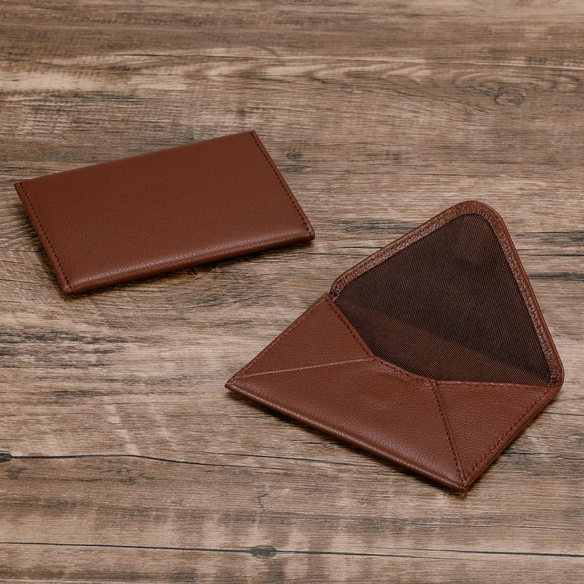 HISCOW Envelope Business Card Case with Magnet Closure - Italian Calfskin, Coffee
