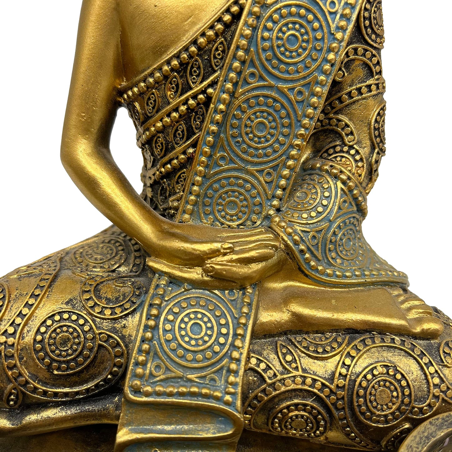 ARTCOS Meditating Buddha with 3 Tealight Candle Holder Base Sitting Zen Buddha Statue for Spiritual Room Décor Buda Sculpture Home Decoration for Peace and Harmony (Antique Gold)