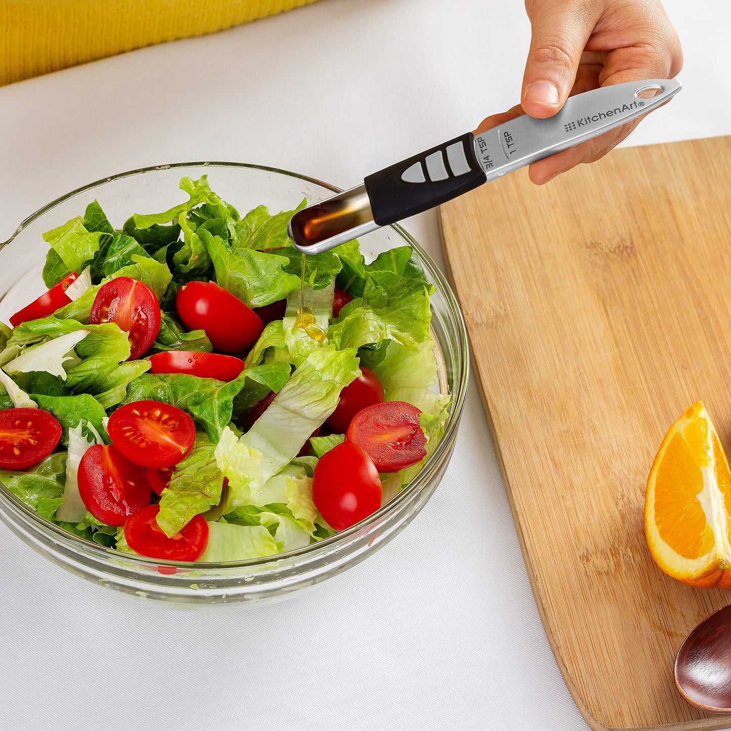 KitchenArt Stainless Steel Pro Sliding Adjust-A-Tablespoon and Teaspoon, Adjustable Measuring Spoon Set