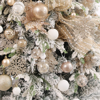 30PCS Christmas Glitter Snowflake Ornaments Plastic Snowflakes Ornaments-Xmas Tree Decorations,4.7-inch (Champagne Gold)
