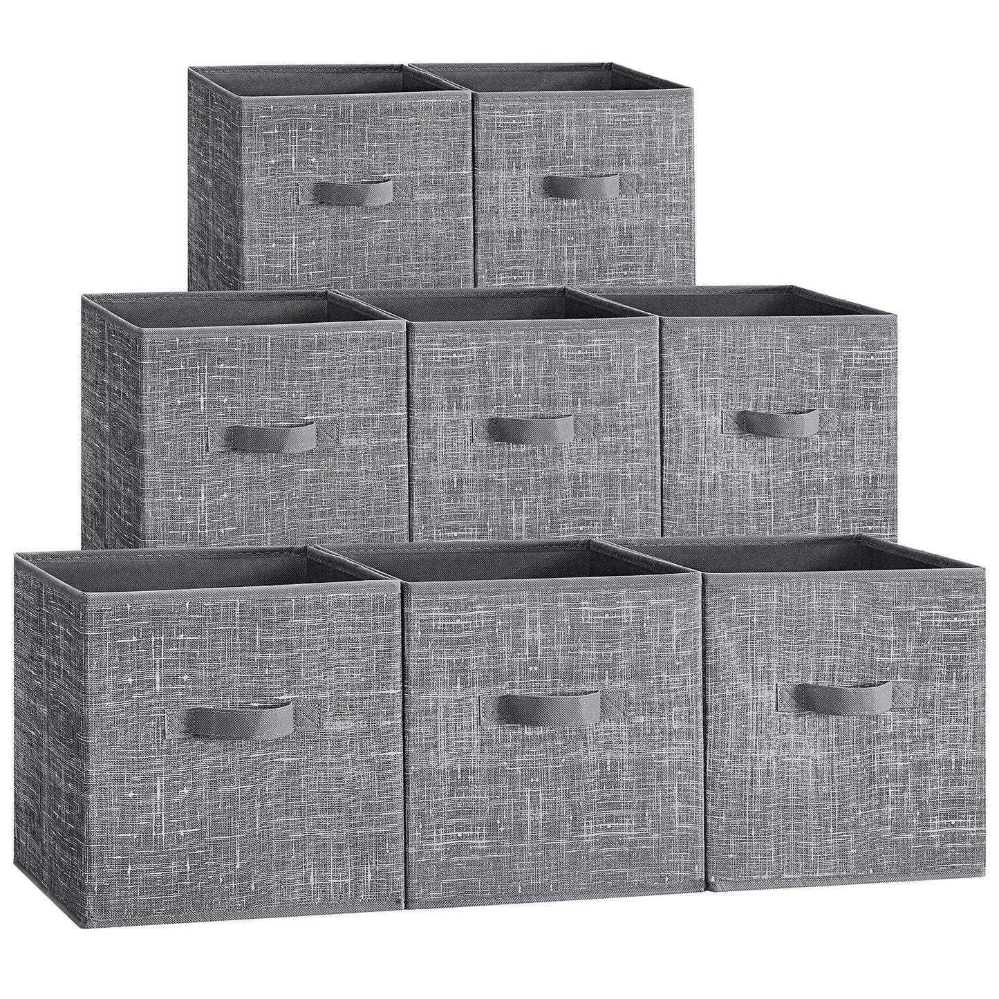 SONGMICS Storage Cubes, 10.2 x 10.2 x 11 Inches Non-Woven Fabric Bins with Double Handles, Set of 8, Closet Organizers for Shelves, Foldable, for Clothes, Cattail Gray UROB826G01