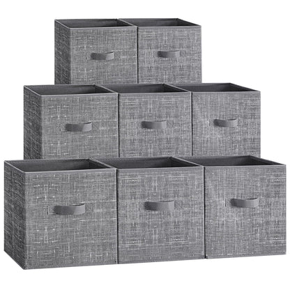 SONGMICS Storage Cubes, 10.2 x 10.2 x 11 Inches Non-Woven Fabric Bins with Double Handles, Set of 8, Closet Organizers for Shelves, Foldable, for Clothes, Cattail Gray UROB826G01