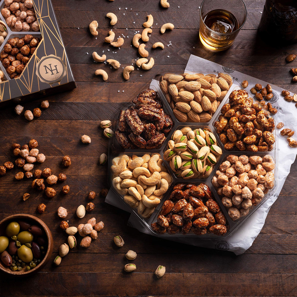 Holiday Nuts Gift Basket - Assortment of Sweet & Roasted Salted Gourmet Nuts - Food Gift Box for Him, Husband, Christmas, Fathers Day, Mothers Day, Sympathy, Family, Men & Women