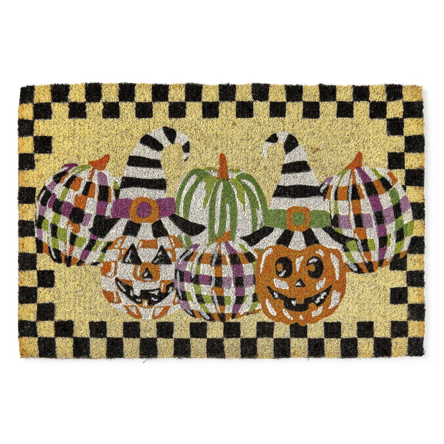 MACKENZIE-CHILDS Entrance Mat, Decorative Outdoor Front Door Mat, Coir Door Mat, 24" x 36", Happy Jack-O’-Lanterns