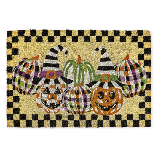 MACKENZIE-CHILDS Entrance Mat, Decorative Outdoor Front Door Mat, Coir Door Mat, 24" x 36", Happy Jack-O’-Lanterns