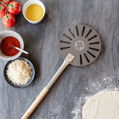 Chef Pomodoro Pizza Turning Peel with Detachable Handle, Aluminum Pizza Paddle, Gourmet Luxury Pizza Peel for Baking Homemade Pizza and Bread, Perforated Pizza Turner, Pizza Spatula (9-Inch / 23 cm)