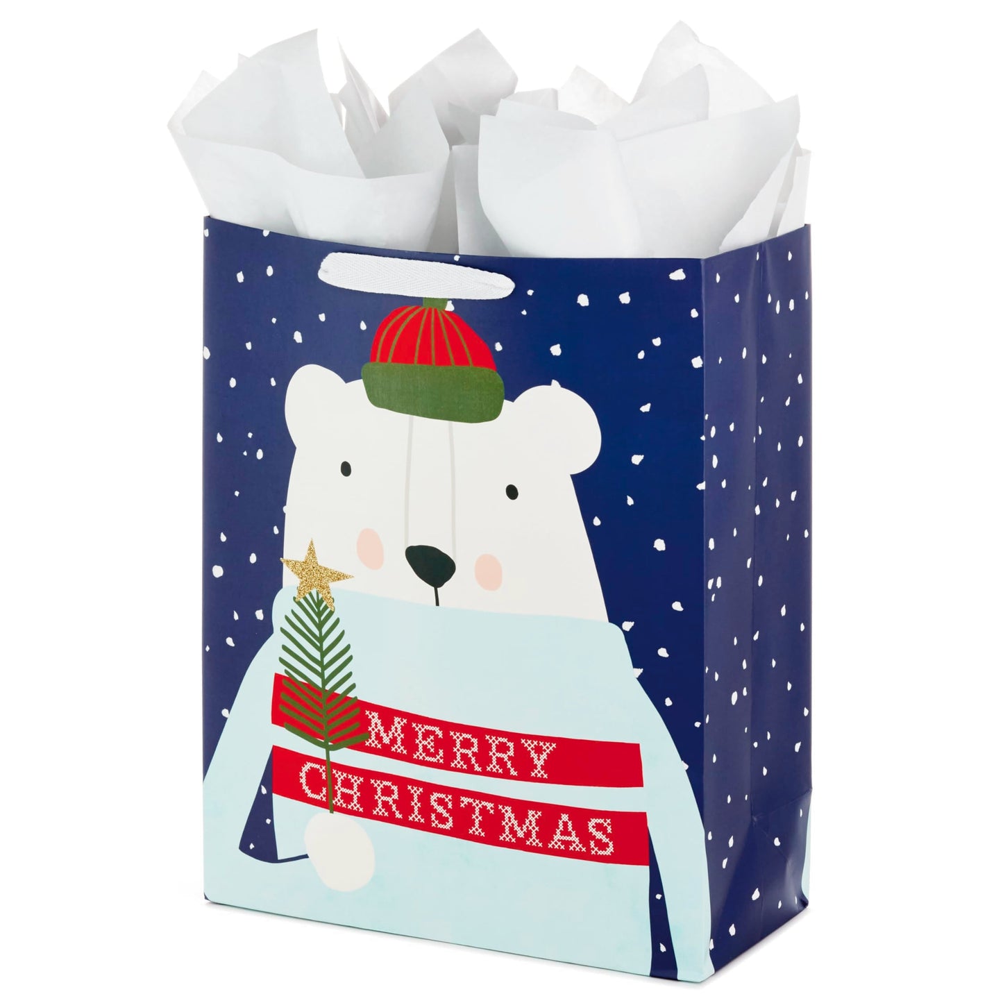 Hallmark 15" Extra Large Christmas Gift Bag with Tissue Paper (Merry Christmas Polar Bear) for Kids, Adults, Coworkers, Neighbors