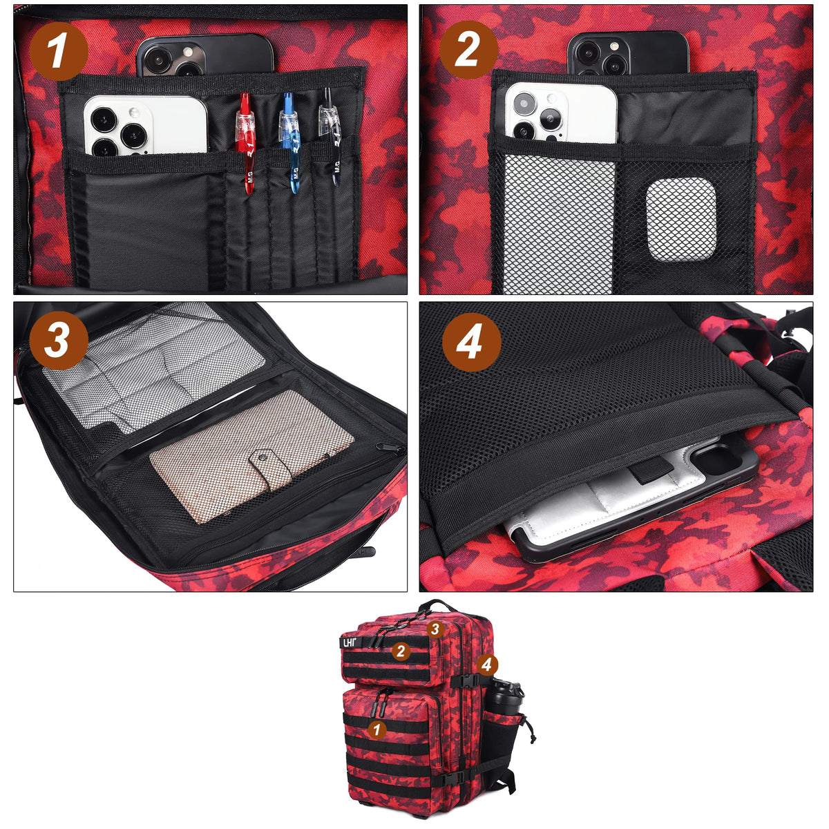 LHI Military Tactical Backpack for Men Molle Daypack 45L Army 3 Days Assault Pack Bag Large Rucksack With Bottle Holder(12*20*12)