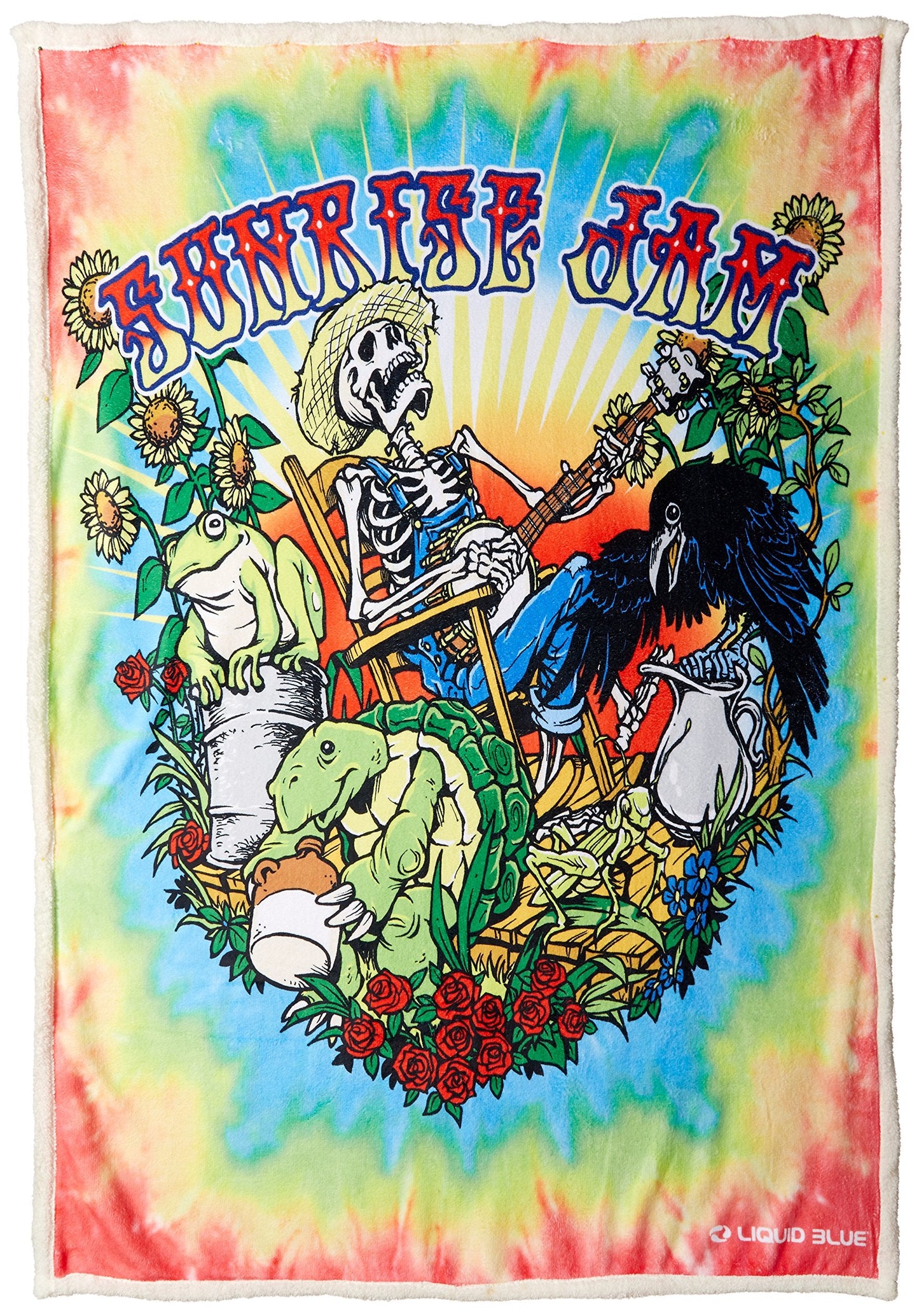 Liquid Blue Hippy Sunrise JamTie Dye Warm Coral Fleece Throw Blanket Accessory, multi, 50" X 60"