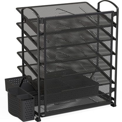 Simple Houseware 6-Tier Desk Document File Tray Organizer with Supplies Sliding Drawer, Black