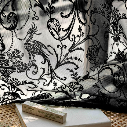 TUDECO Black Sheer Curtains 84 Inches Long - Shabby Chic Knitted Floral Lace Curtains Privacy Goth/Witchy Dark Window Curtains for Living Room Rod Pocket French Decor 1 Pair, 59 x 84 Inch