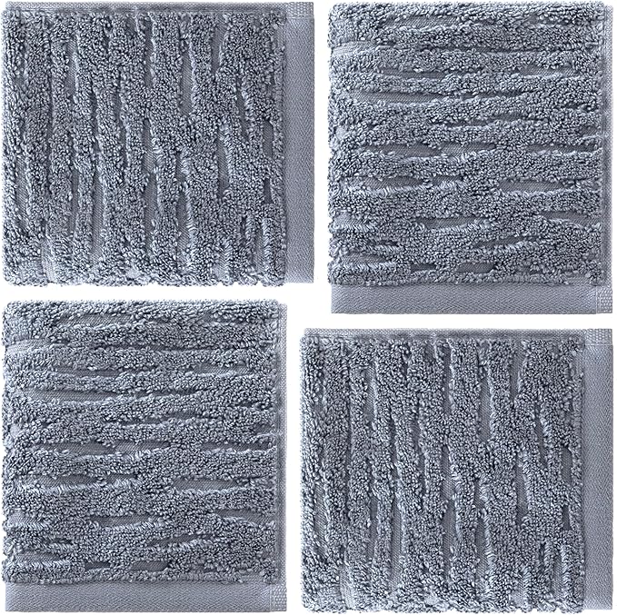 SKL Home CloudSoft Cotton Luxury 4-Piece Washcloth Set, Smoke Blue
