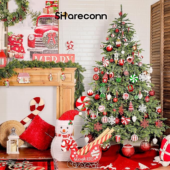 SHareconn 86pcs Christmas Tree Balls Ornaments, Shatterproof Plastic Decorative Baubles for Christmas Tree Decorations, Holiday Wedding Party Decoration, Festive Ornaments, Red Green White