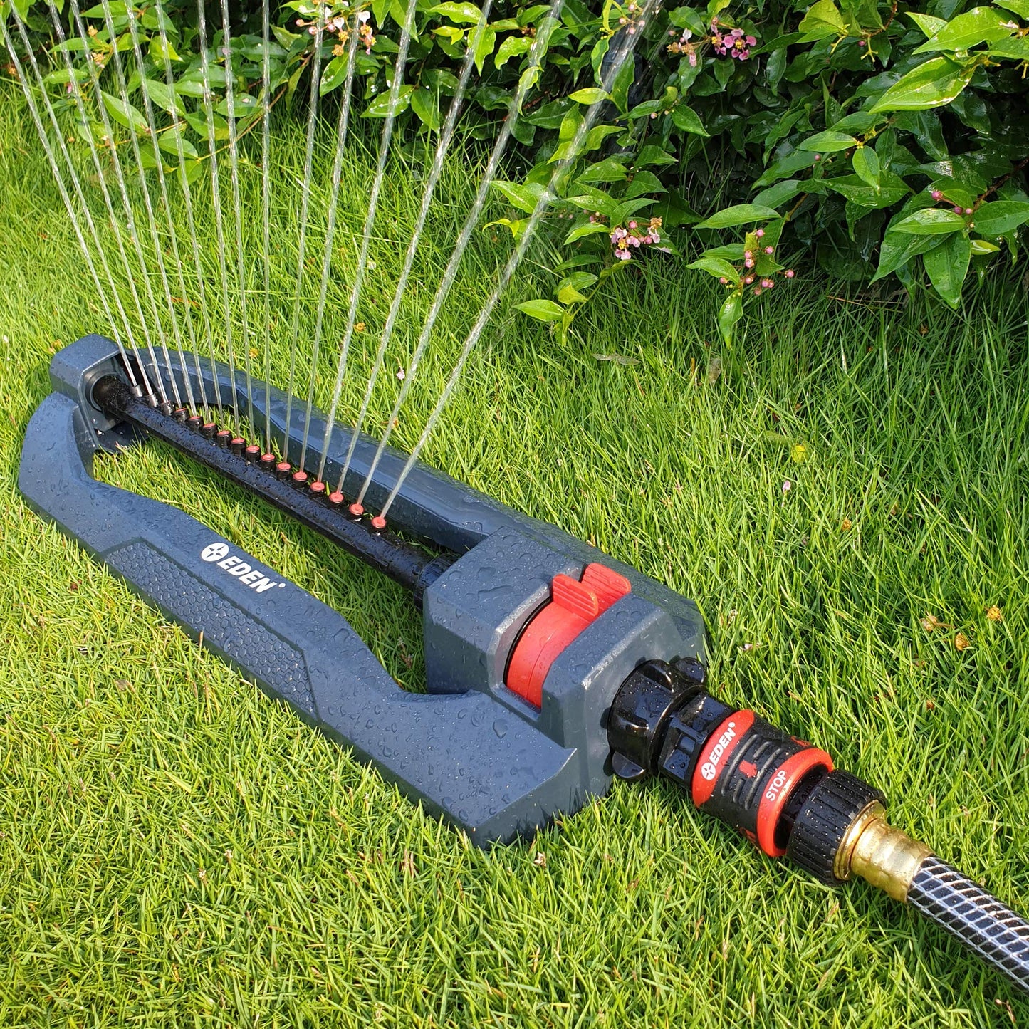 Eden 96213 Lawn & Garden Essential Oscillating Water Sprinkler for Yard W/Quick Connect Starter Set, Covers up to 3,600 sq. ft, Heavy Weight Base