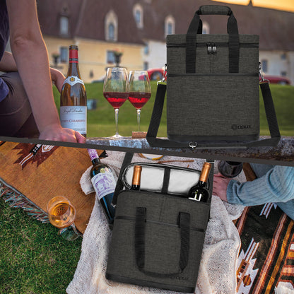 opux 3 Bottle Wine Carrier Tote, Insulated Leakproof Wine Cooler Bag, Wine Travel Bag for Picnic BYOB Beach, Portable Wine Bottle Carrying Case, Gift for Wine Lover Women Men Christmas, Charcoal Grey