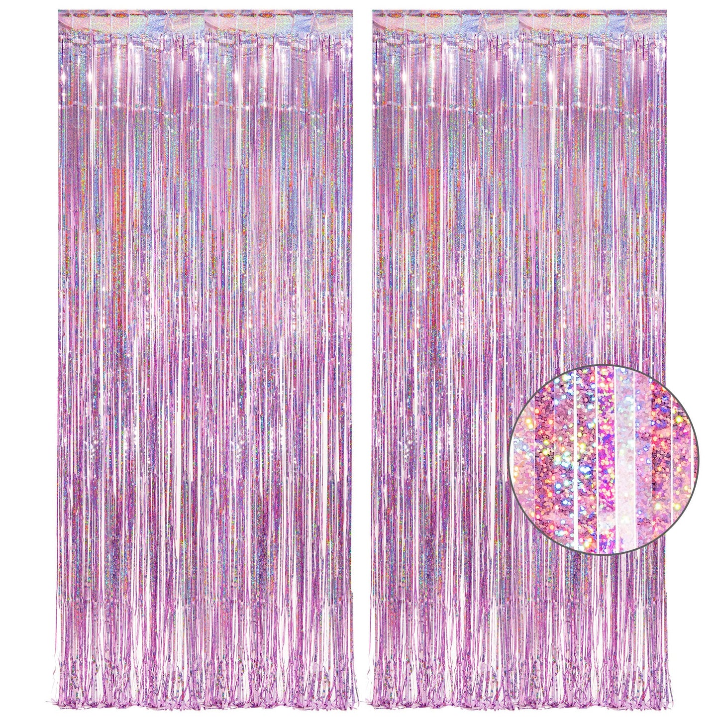 Tinsel Curtain Pink Glitter - GREATRIL Girls Tinsel Curtains Pastel Foils Fringe Party Decoration Background for Unicorn Mermaid Fairy Princess Birthday School Child School Party