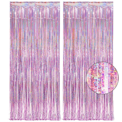 Tinsel Curtain Pink Glitter - GREATRIL Girls Tinsel Curtains Pastel Foils Fringe Party Decoration Background for Unicorn Mermaid Fairy Princess Birthday School Child School Party