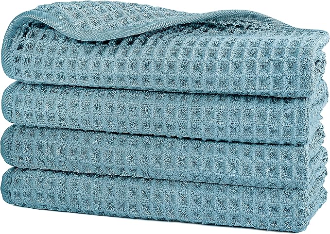 POLYTE 430 GSM Microfiber Lint Free Washcloth Face Towel, 13 x 13 in, 4 Pack