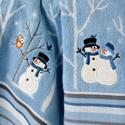 SKL Home Christmas Winter Friends Snowman Hand Towel 2pc Set for Bath/Kitchen & Gift, Blue