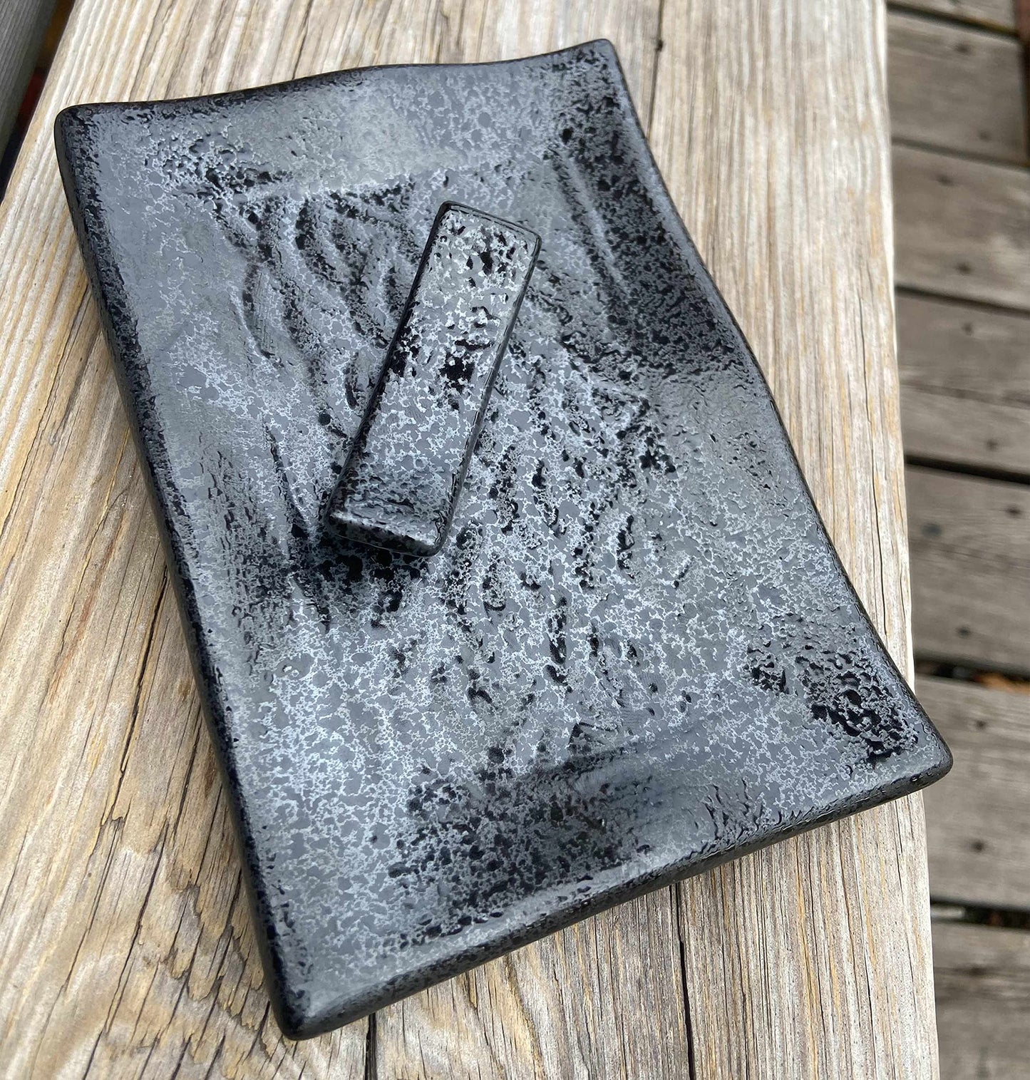 TOBOHU Black Rectangle Ceramic Palo Santo Holder, Wood Incense Stick Burning Bowl, Ceramic Burner for Palo Santo Sticks
