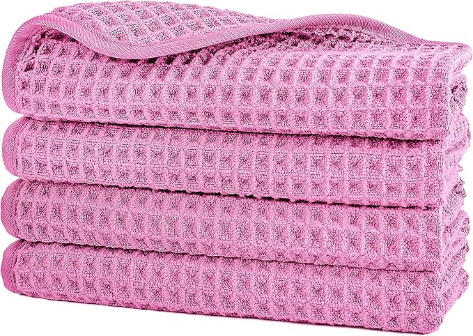 POLYTE 430 GSM Microfiber Lint Free Washcloth Face Towel, 13 x 13 in, 4 Pack