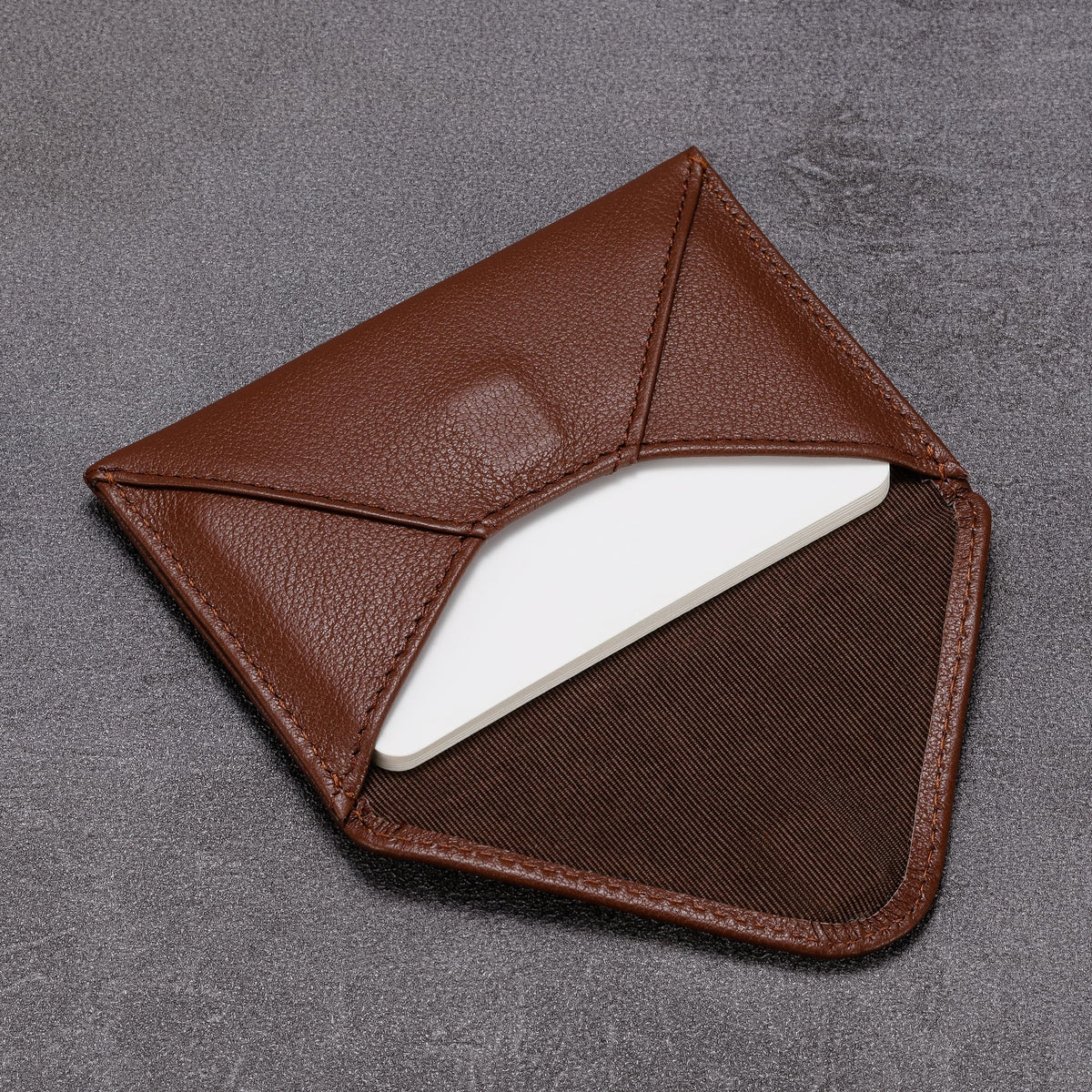 HISCOW Envelope Business Card Case with Magnet Closure - Italian Calfskin, Coffee