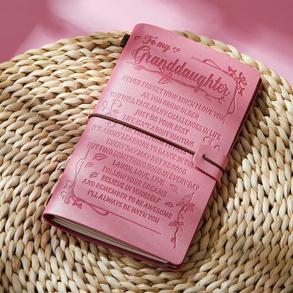 To My Granddaughter’s Gift Pink Leather Journal+Heart Diamond Pen Set ,Engraved Notebook Writing Journal,Refillable Notepads,Travel Diary Graduation Back to School,Christmas,Birthday Gifts for