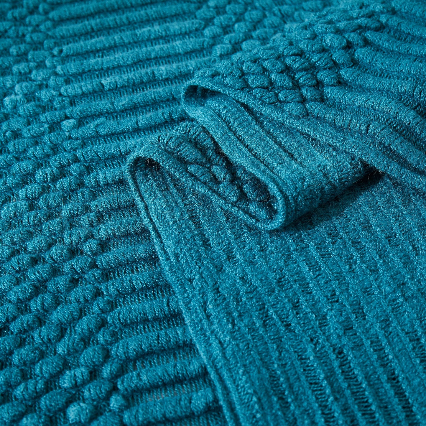 HommxJF Teal Knitted Decorative Throw Blankets for Couch, Bedroom and Officeroom,Textured Fade Resistant Soft and Warm Knit Blanket with Tassel,50"x60"