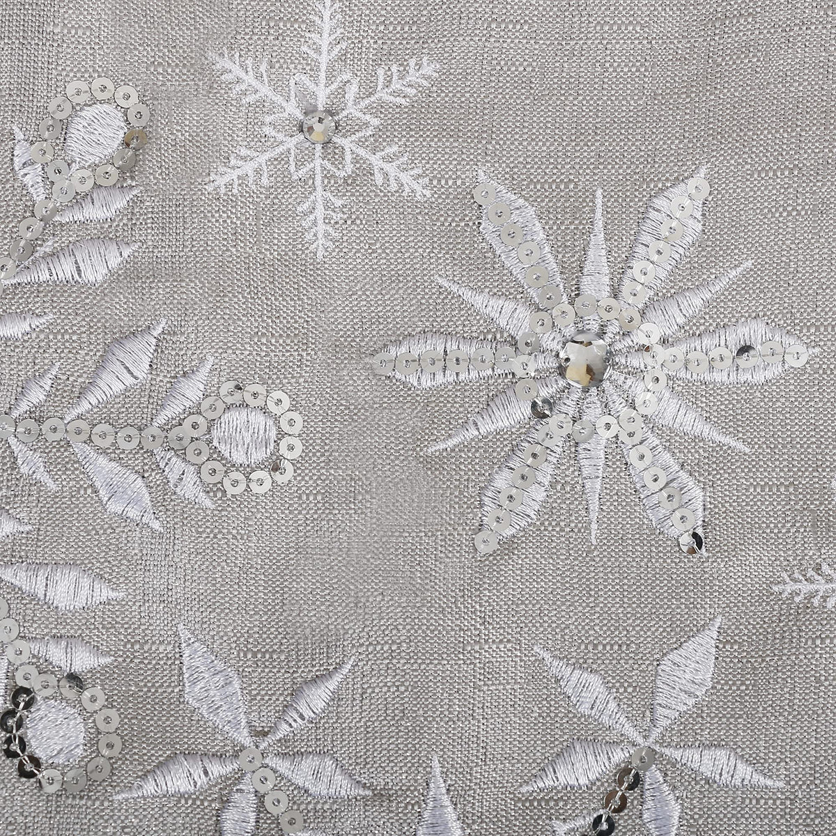 OWENIE Christmas Table Runner, Snowflake Silver Grey Table Runners, Xmas Holiday Tabletop Decor, Embroidery Table Centerpieces with Sequins and Diamonds, Glittering Winter Home Decorations, 14X70 Inch