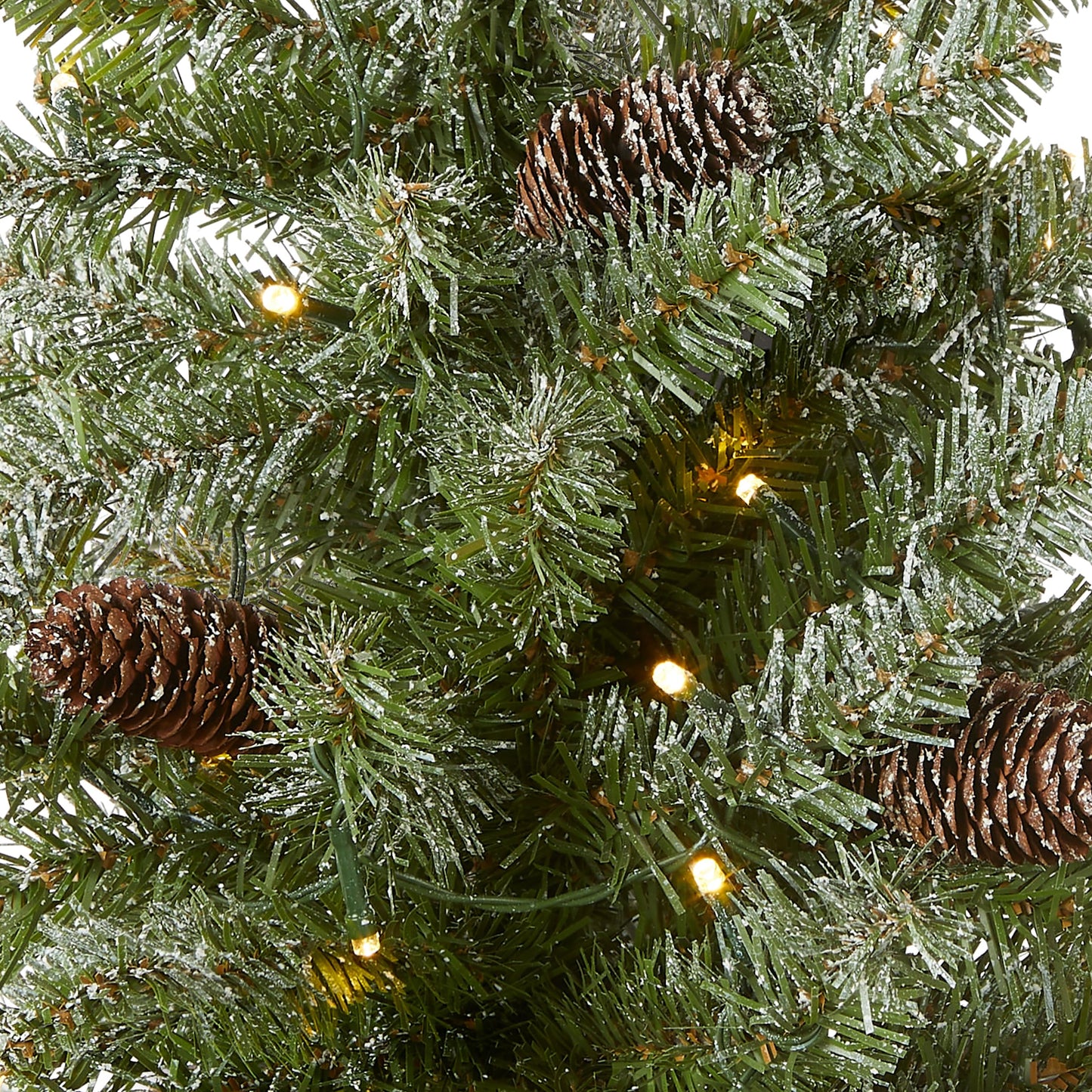 National Tree Company 2 ft Pre-Lit Flocked Mini Artificial Christmas Tree, 50 Clear LED Lights, 75 Tips, Pinecones, Burlap Base, Timer, Green