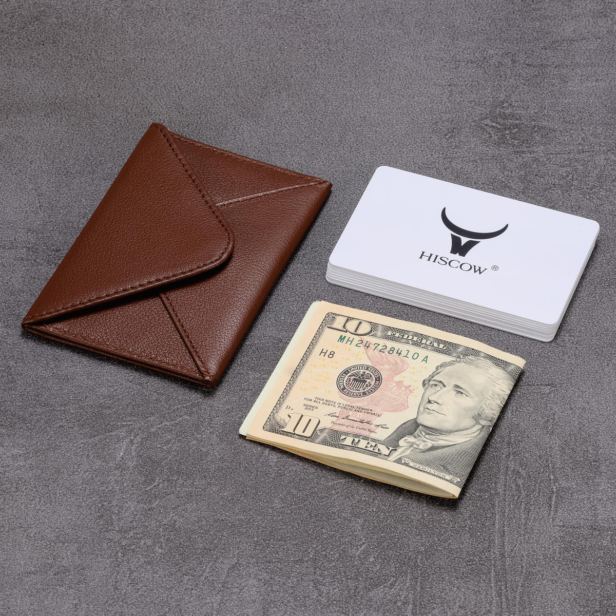 HISCOW Envelope Business Card Case with Magnet Closure - Italian Calfskin, Coffee