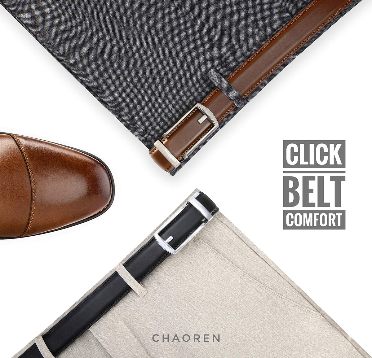 CHAOREN Men's 2 Pack Ratchet Dress Belt, 1 1/4" Black/Cognac Leather, 36" to 42" Waist Adjustable