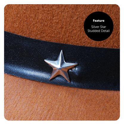 Adults Cowboy Accessory Set - Pack of 1 - Brown Star Studded Cowboy Hat and Red Paisley Bandana - Wild West Western Sheriff Fancy Dress Costume Accessory Set