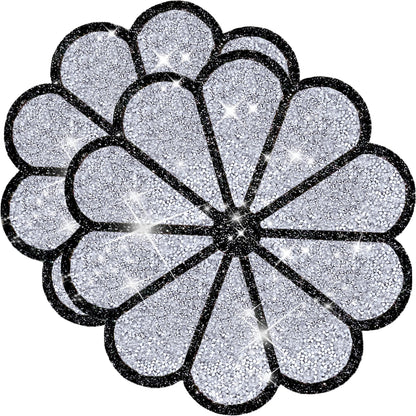 Washable Waterproof Diamond Circle Placemats for Round Tablescape Decor for Dinner and Kitchen Bling Placemats for Weddings & Special Events -2 PCS (Silver and Black)