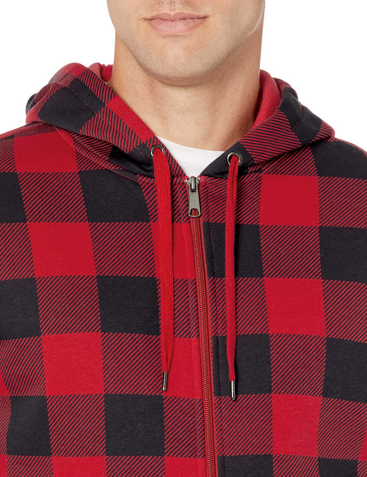 Amazon Essentials Men's Full-Zip Fleece Hoodie (Available in Big & Tall), Black Red Buffalo Plaid, X-Large