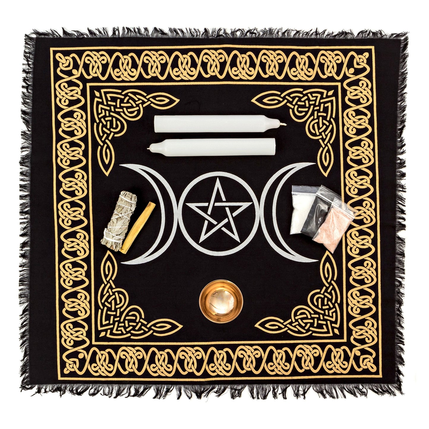 Witchcraft Supplies Starter Kit - 8pc Altar Supplies for Beginners, Spiritual Room Decor, Witchy Gifts - with Tree of Life Offering Bowl, White Sage, Palo Santo, Candles - Alternative Imagination