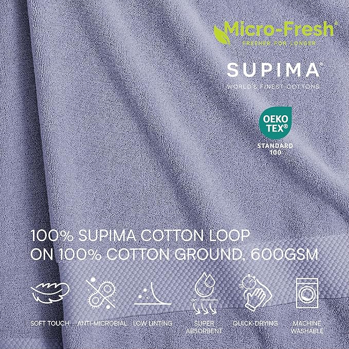 Lacoste Heritage 100% Supima Cotton Bath Sheet, Light Denim, Premium Super Soft