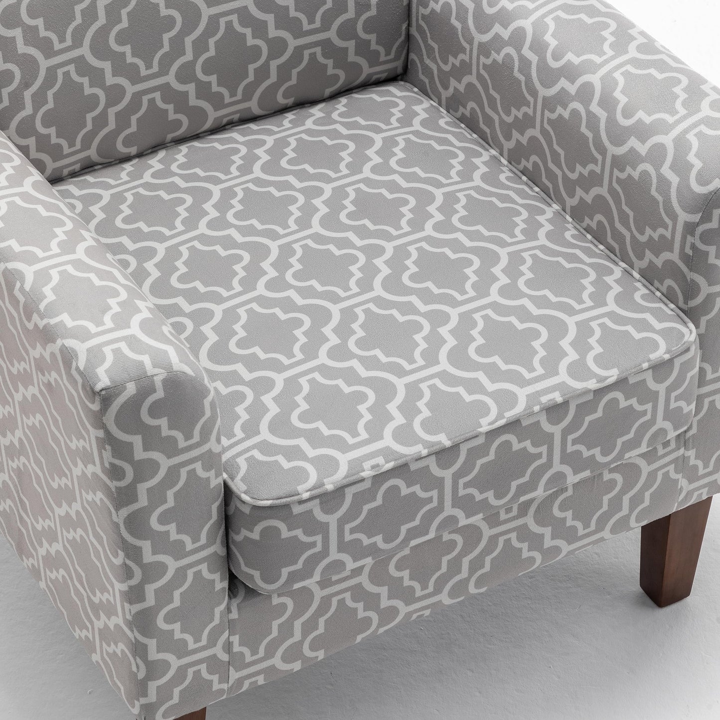 Container Furniture Direct Contemporary Accent Arm Chair with Birch Wood Frame and Velvet Upholstery, Armchair for Office and Living Room Decor, Removable Cushions, 03 Printed Fabric