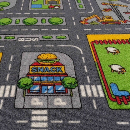 The Rug House Children's Kids Boys Girls City Town Car Roads Interactive Playroom Playmat Creative Toddler Soft Durable Educational Classroom Nursery Bedroom Play Carpet Mat 80cm x 120cm